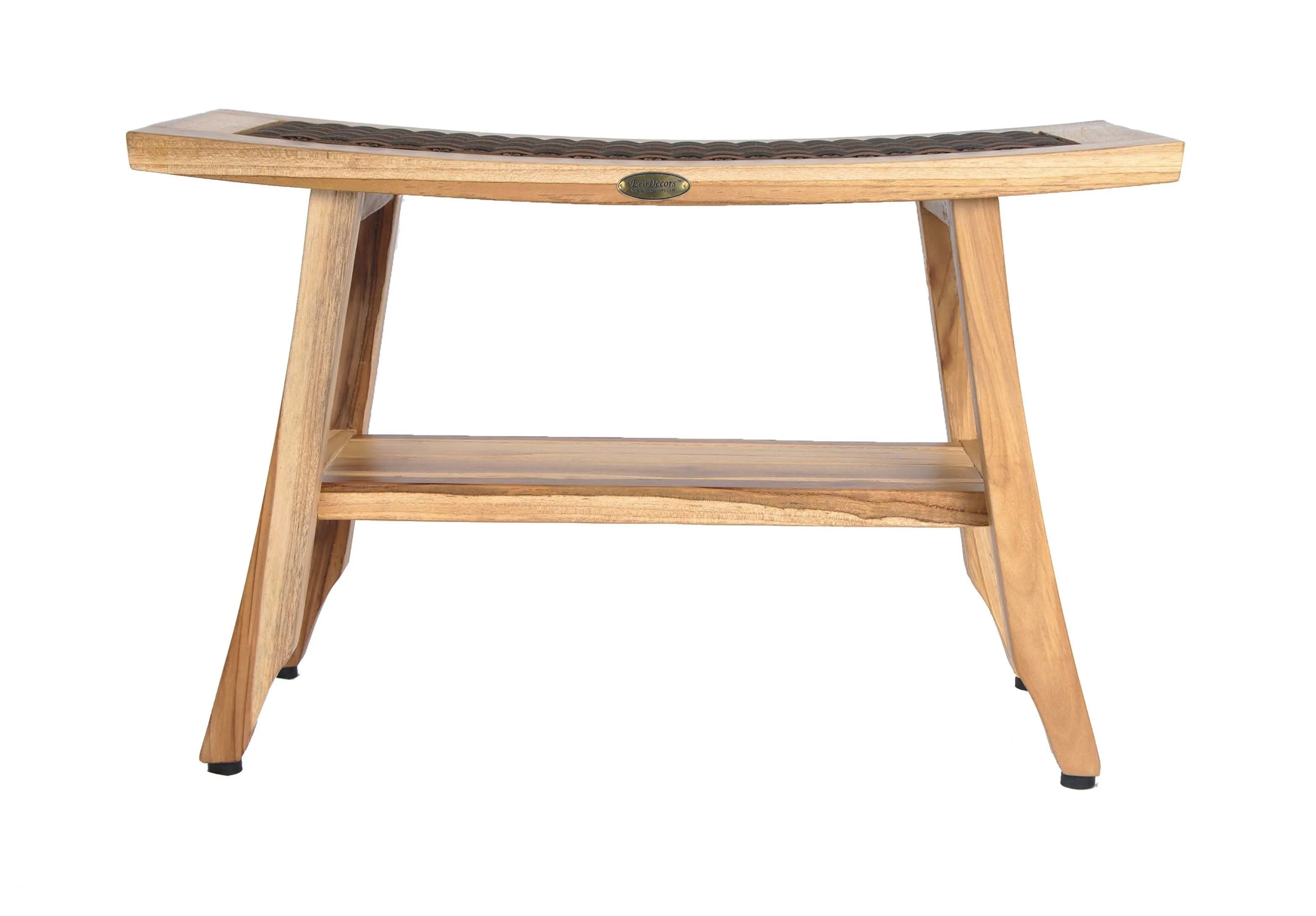 EcoDecor EarthyTeak Satori 24" Eastern Style Teak Shower Bench with Viro Indoor or Outdoor Rattan Top and shelf