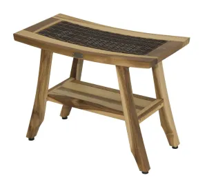 EcoDecor EarthyTeak Satori 24" Eastern Style Teak Shower Bench with Viro Indoor or Outdoor Rattan Top and shelf