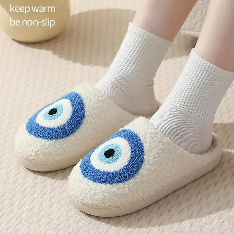 Evil Eye Plush Slippers for Women Men Kids, Indoor Outdoor Soft House Shoes