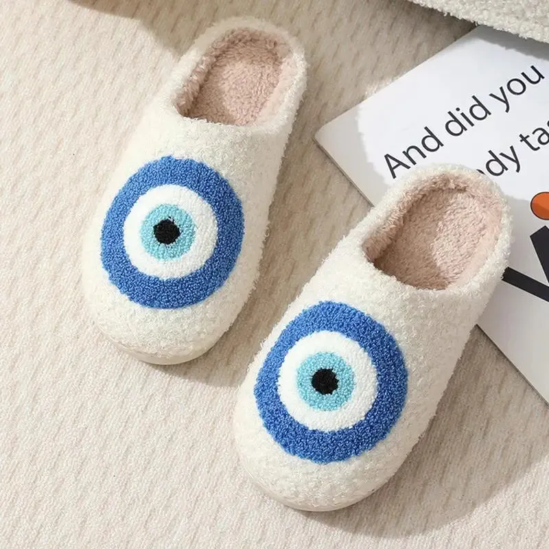 Evil Eye Plush Slippers for Women Men Kids, Indoor Outdoor Soft House Shoes