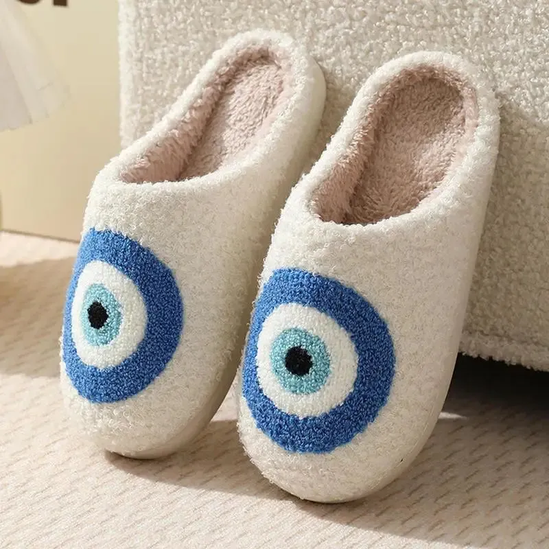 Evil Eye Plush Slippers for Women Men Kids, Indoor Outdoor Soft House Shoes
