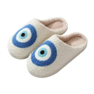 Evil Eye Plush Slippers for Women Men Kids, Indoor Outdoor Soft House Shoes