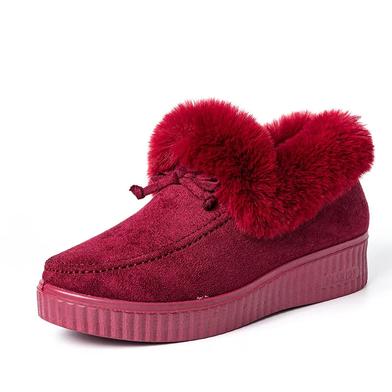 Furry Warm Non-Slip Fluffy Flat Bottom Casual Round Head Low-Top Slipper Shoes
