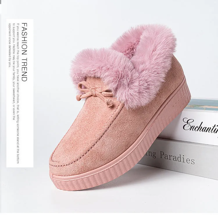 Furry Warm Non-Slip Fluffy Flat Bottom Casual Round Head Low-Top Slipper Shoes
