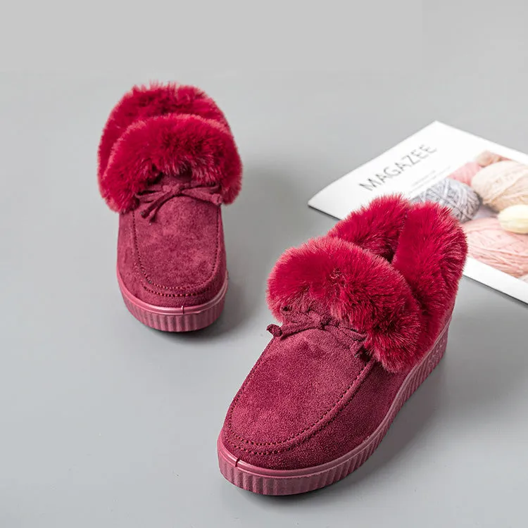 Furry Warm Non-Slip Fluffy Flat Bottom Casual Round Head Low-Top Slipper Shoes