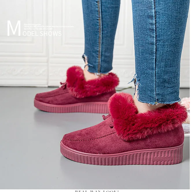 Furry Warm Non-Slip Fluffy Flat Bottom Casual Round Head Low-Top Slipper Shoes
