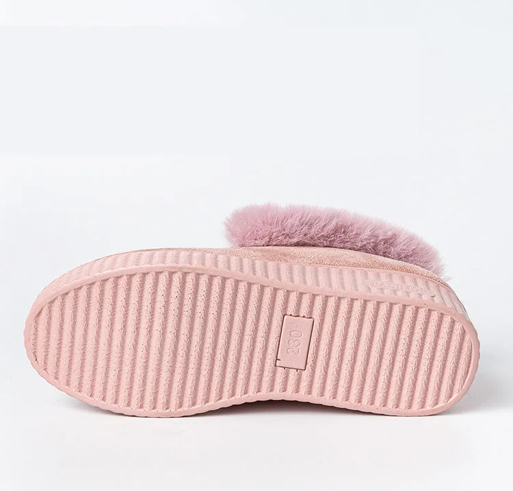 Furry Warm Non-Slip Fluffy Flat Bottom Casual Round Head Low-Top Slipper Shoes