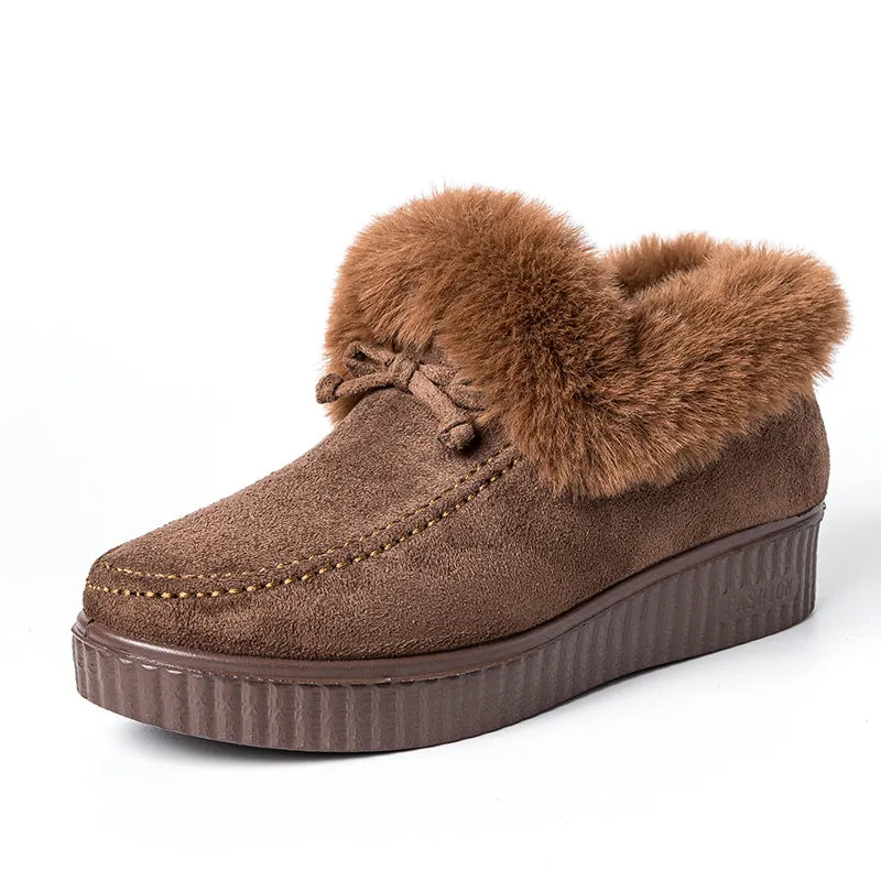 Furry Warm Non-Slip Fluffy Flat Bottom Casual Round Head Low-Top Slipper Shoes