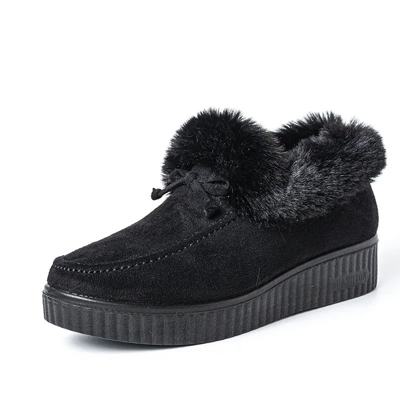 Furry Warm Non-Slip Fluffy Flat Bottom Casual Round Head Low-Top Slipper Shoes
