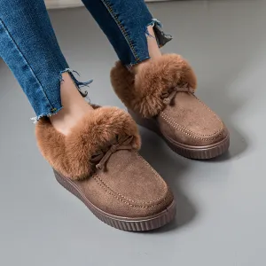 Furry Warm Non-Slip Fluffy Flat Bottom Casual Round Head Low-Top Slipper Shoes