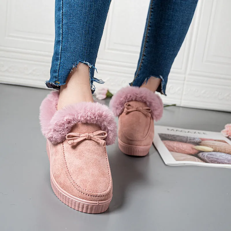 Furry Warm Non-Slip Fluffy Flat Bottom Casual Round Head Low-Top Slipper Shoes