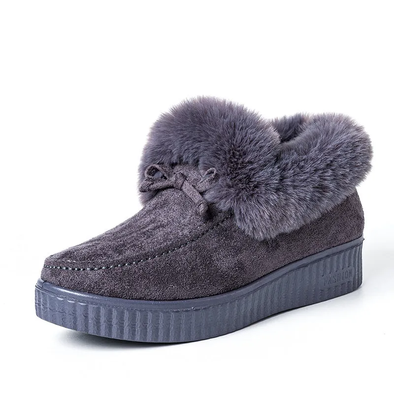 Furry Warm Non-Slip Fluffy Flat Bottom Casual Round Head Low-Top Slipper Shoes