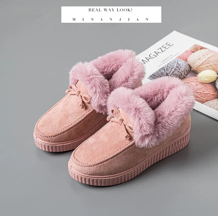 Furry Warm Non-Slip Fluffy Flat Bottom Casual Round Head Low-Top Slipper Shoes