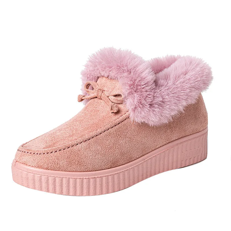 Furry Warm Non-Slip Fluffy Flat Bottom Casual Round Head Low-Top Slipper Shoes