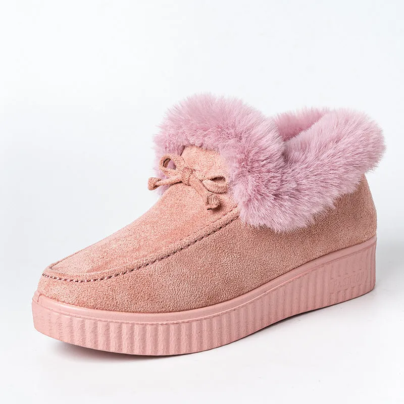 Furry Warm Non-Slip Fluffy Flat Bottom Casual Round Head Low-Top Slipper Shoes
