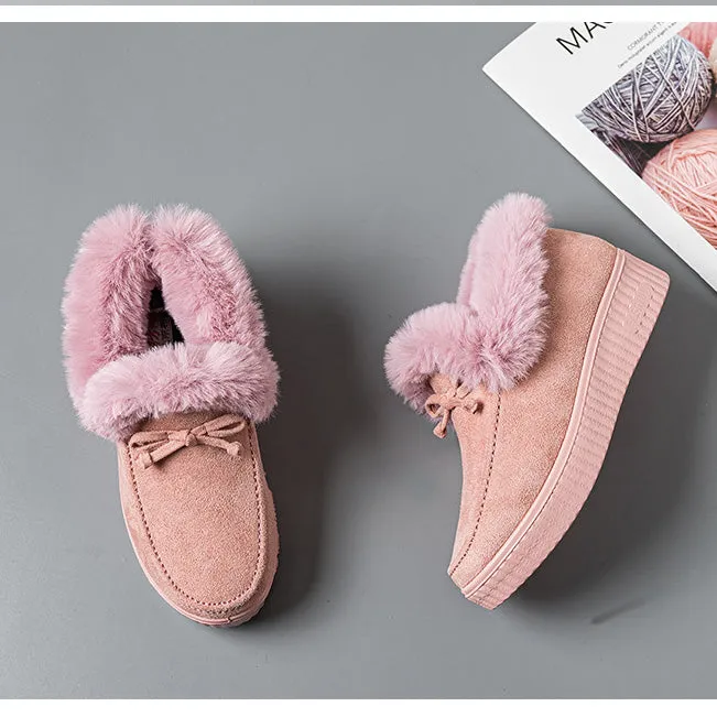 Furry Warm Non-Slip Fluffy Flat Bottom Casual Round Head Low-Top Slipper Shoes