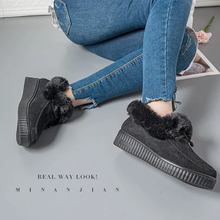 Furry Warm Non-Slip Fluffy Flat Bottom Casual Round Head Low-Top Slipper Shoes