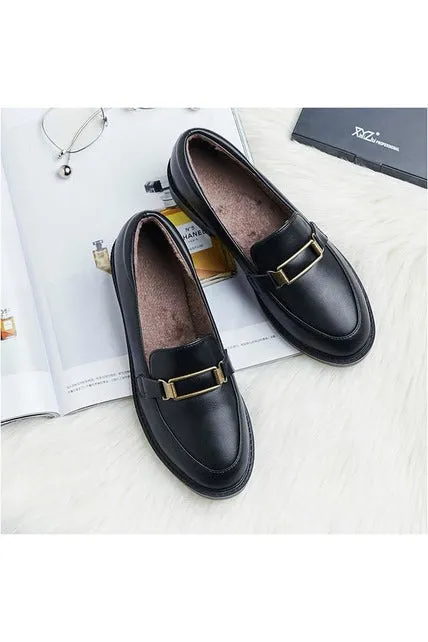 Genuine Leather Round Toe  Loafers