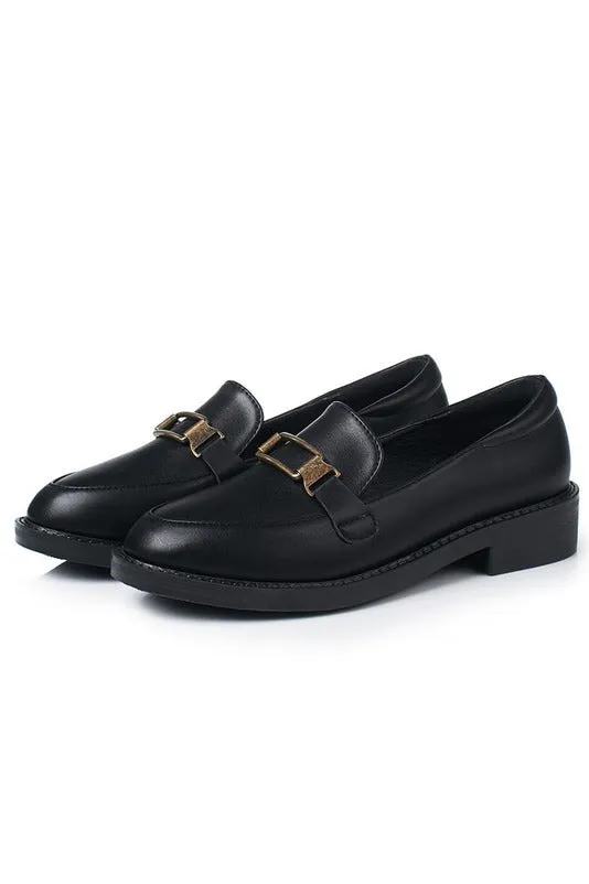 Genuine Leather Round Toe  Loafers