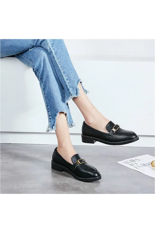 Genuine Leather Round Toe  Loafers