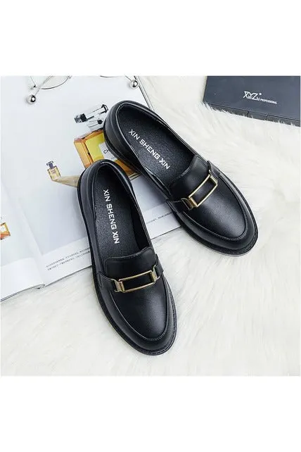 Genuine Leather Round Toe  Loafers