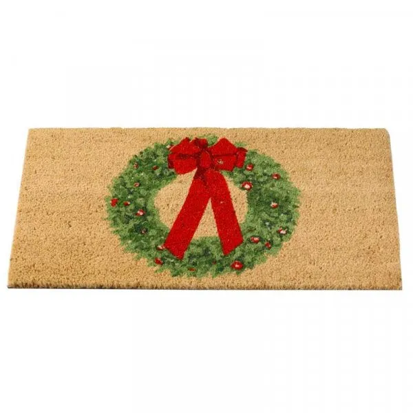 Holly Ribbon Wreath Decoir Christmas Doormat - 45 x 75cm