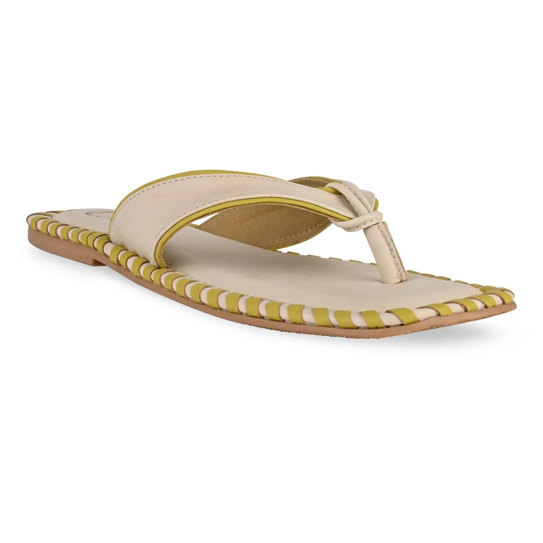 Intertwined Lemon Green Thong Flats
