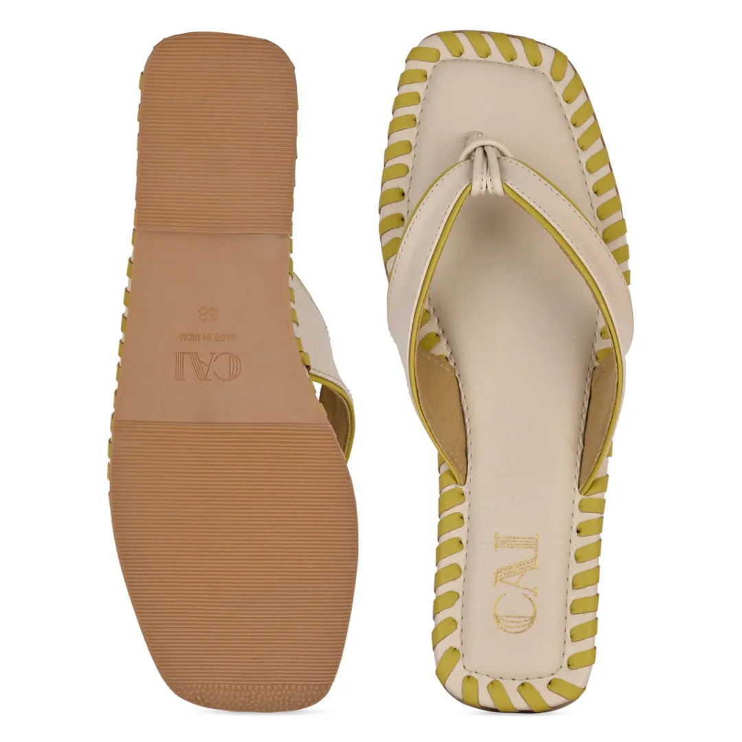 Intertwined Lemon Green Thong Flats