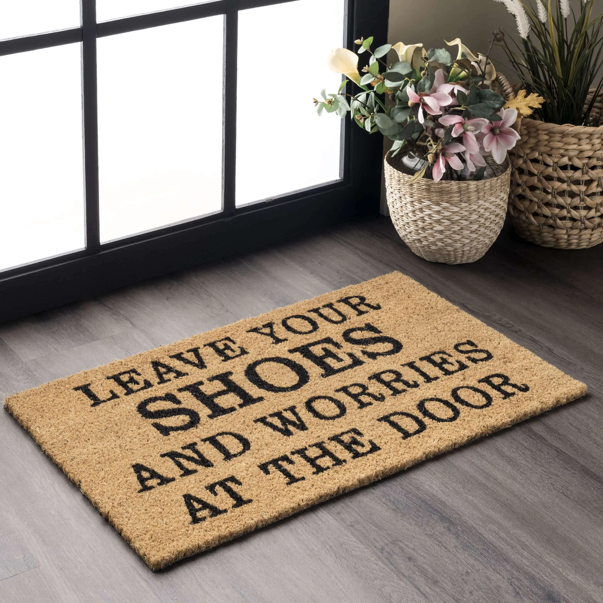 Leave Shoes and Worries Coir Doormat
