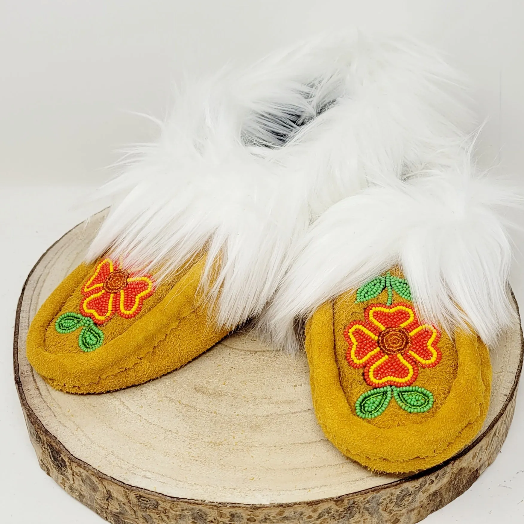 Lena A Beaded Faux Fur Moccasins