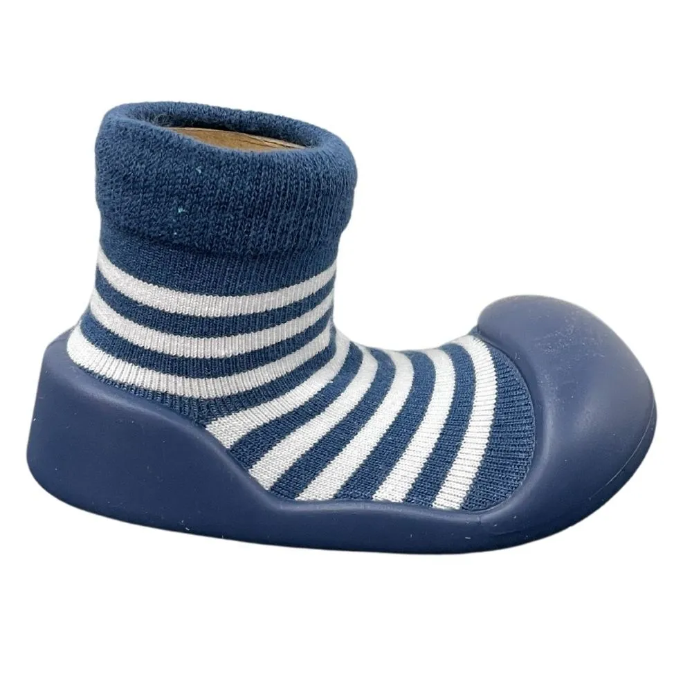 Little Eaton Rubber Soled Socks - Navy Stripe