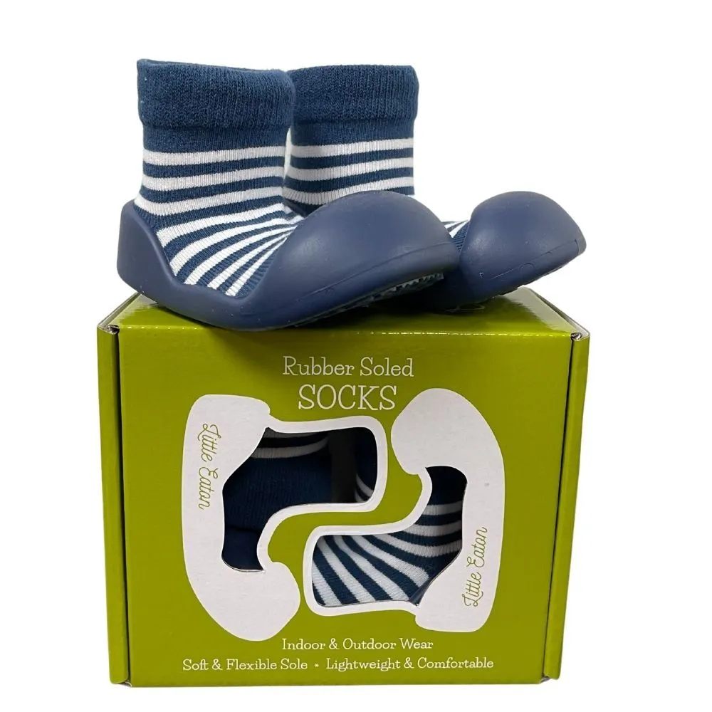 Little Eaton Rubber Soled Socks - Navy Stripe