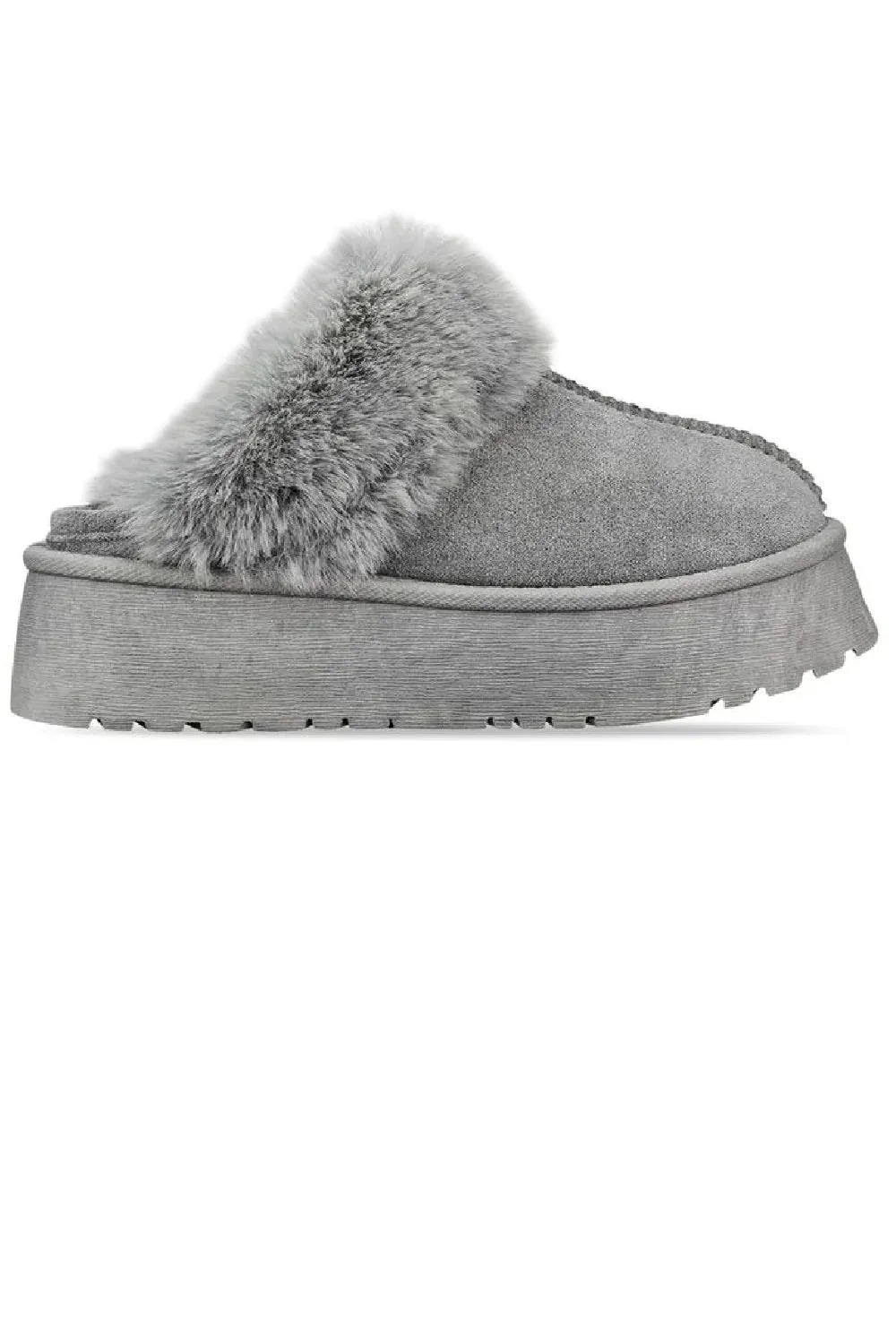 LORNA GREY FAUX FUR PLATFORM SLIPPERS