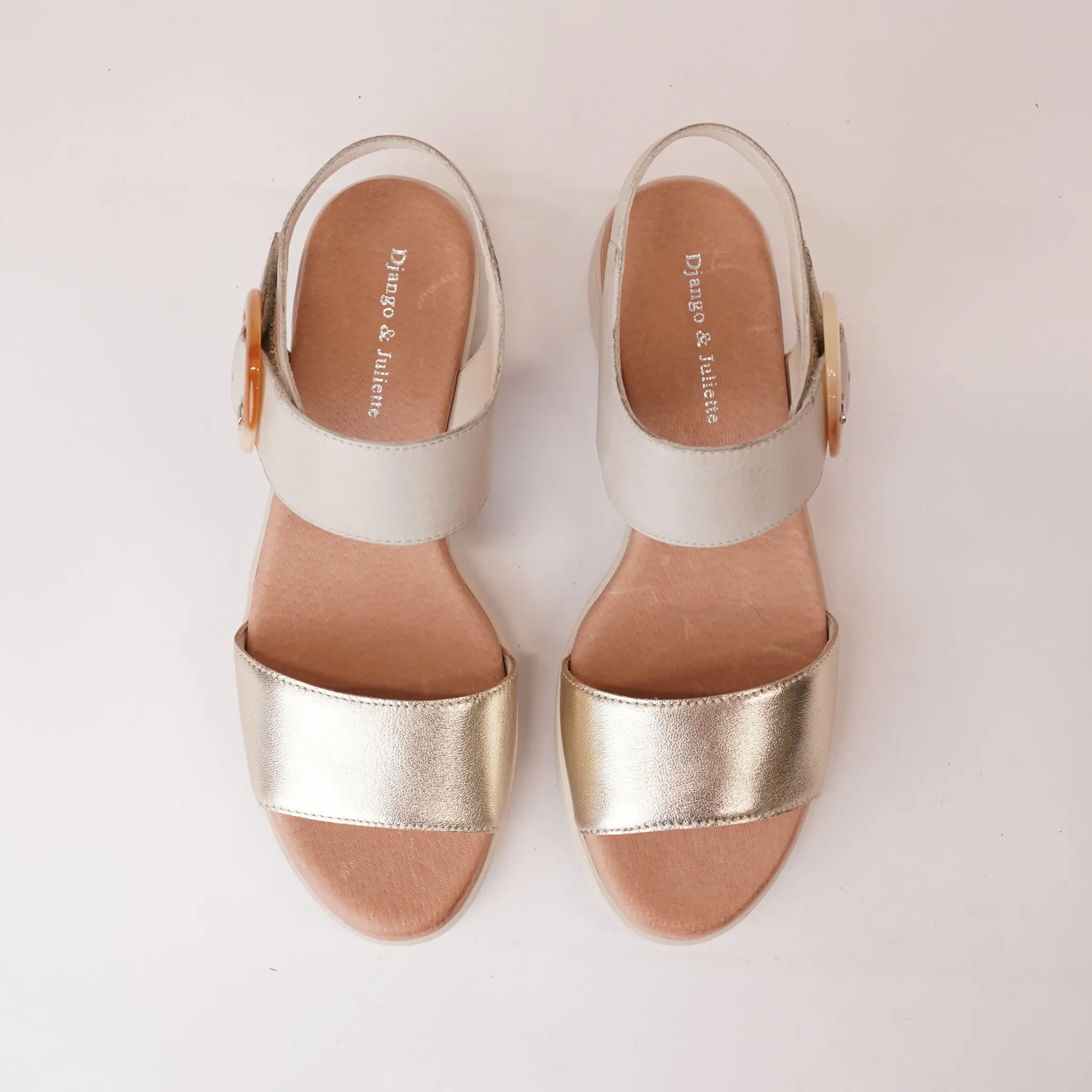 Manessay Pale Gold/ Almond Leather Sandals