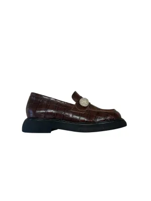 Marian leather brown croc moccasins