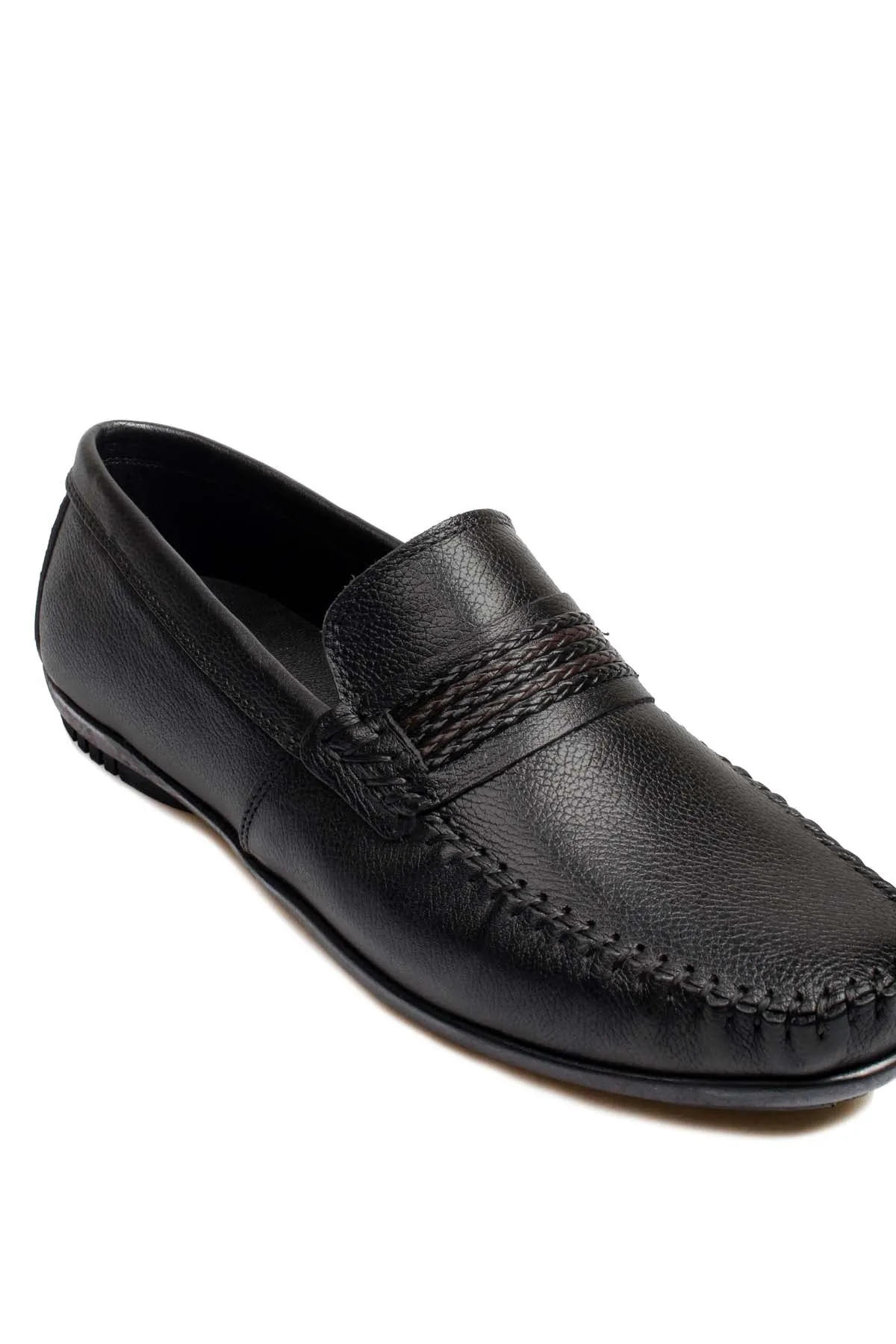 Men's Black Leather Moccasins-Wessi