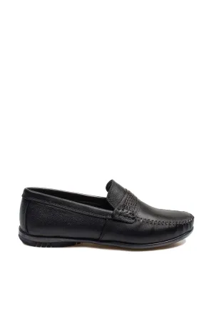 Men's Black Leather Moccasins-Wessi