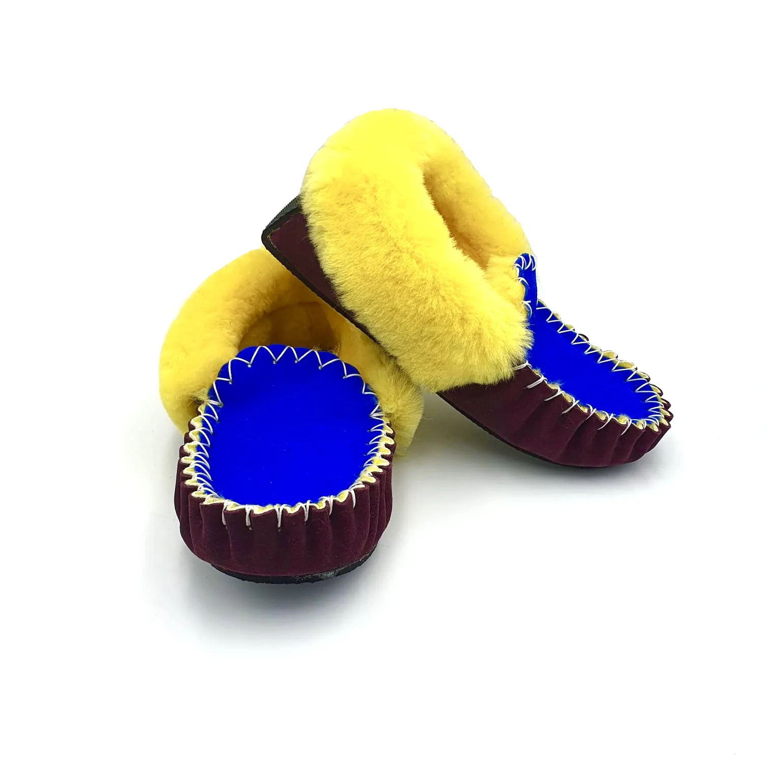 Ocean Blue/Maroon & Yellow Moccasins
