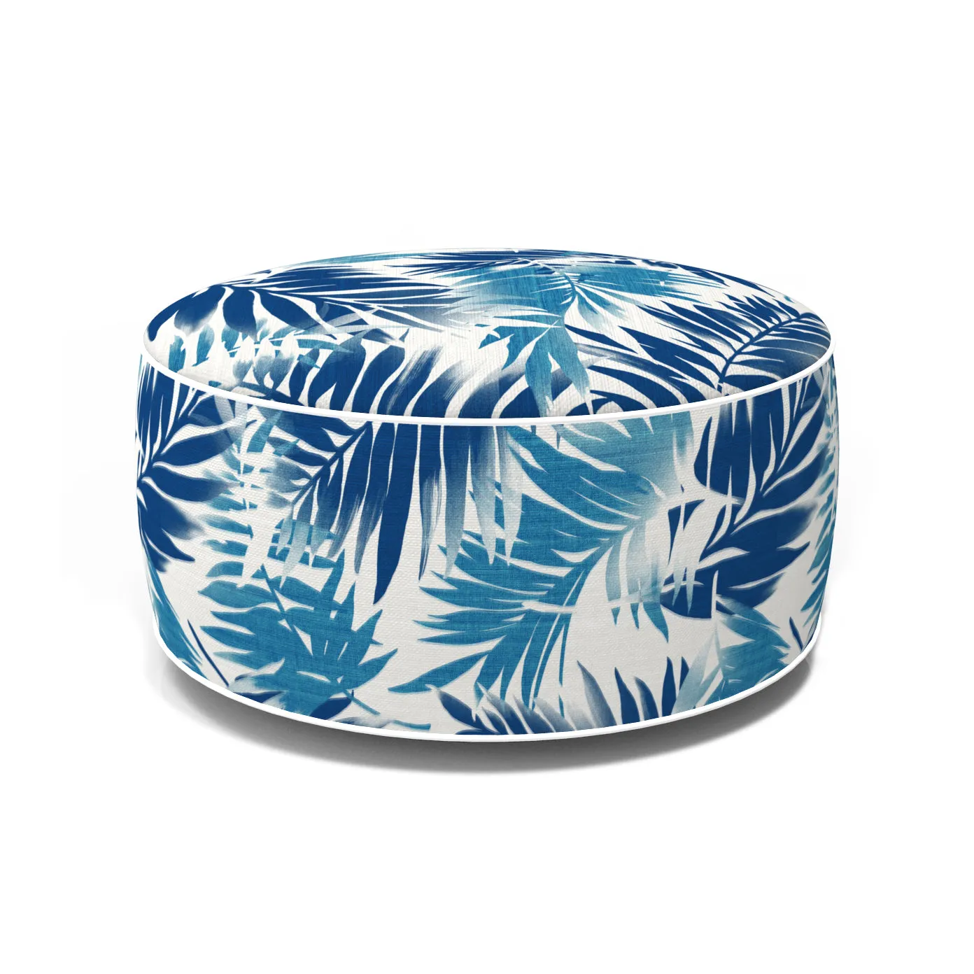 Outdoor Inflatable Ottoman Blue Leaf Round 21x9 Inch Patio Foot Stools and Ottomans