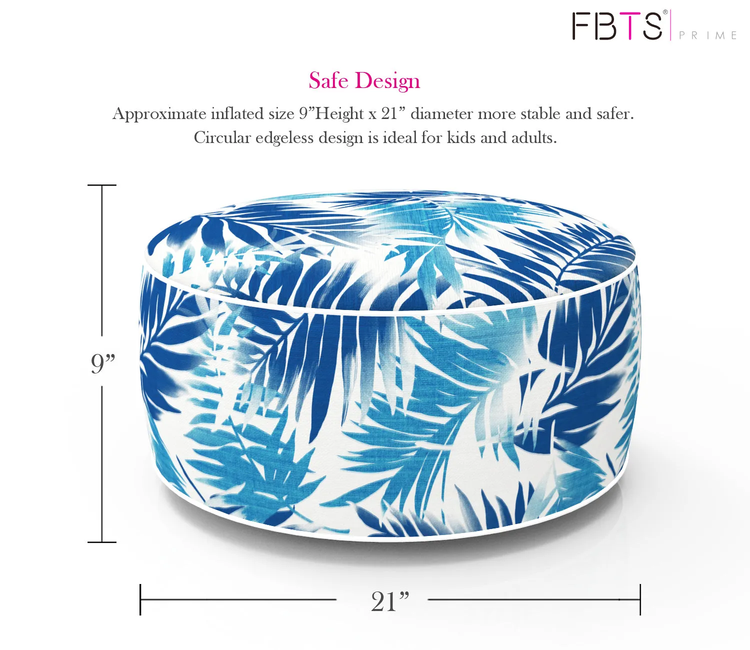 Outdoor Inflatable Ottoman Blue Leaf Round 21x9 Inch Patio Foot Stools and Ottomans