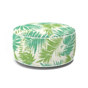 Outdoor Inflatable Ottoman Green Leaf Round 21x9 Inch Patio Foot Stools and Ottomans