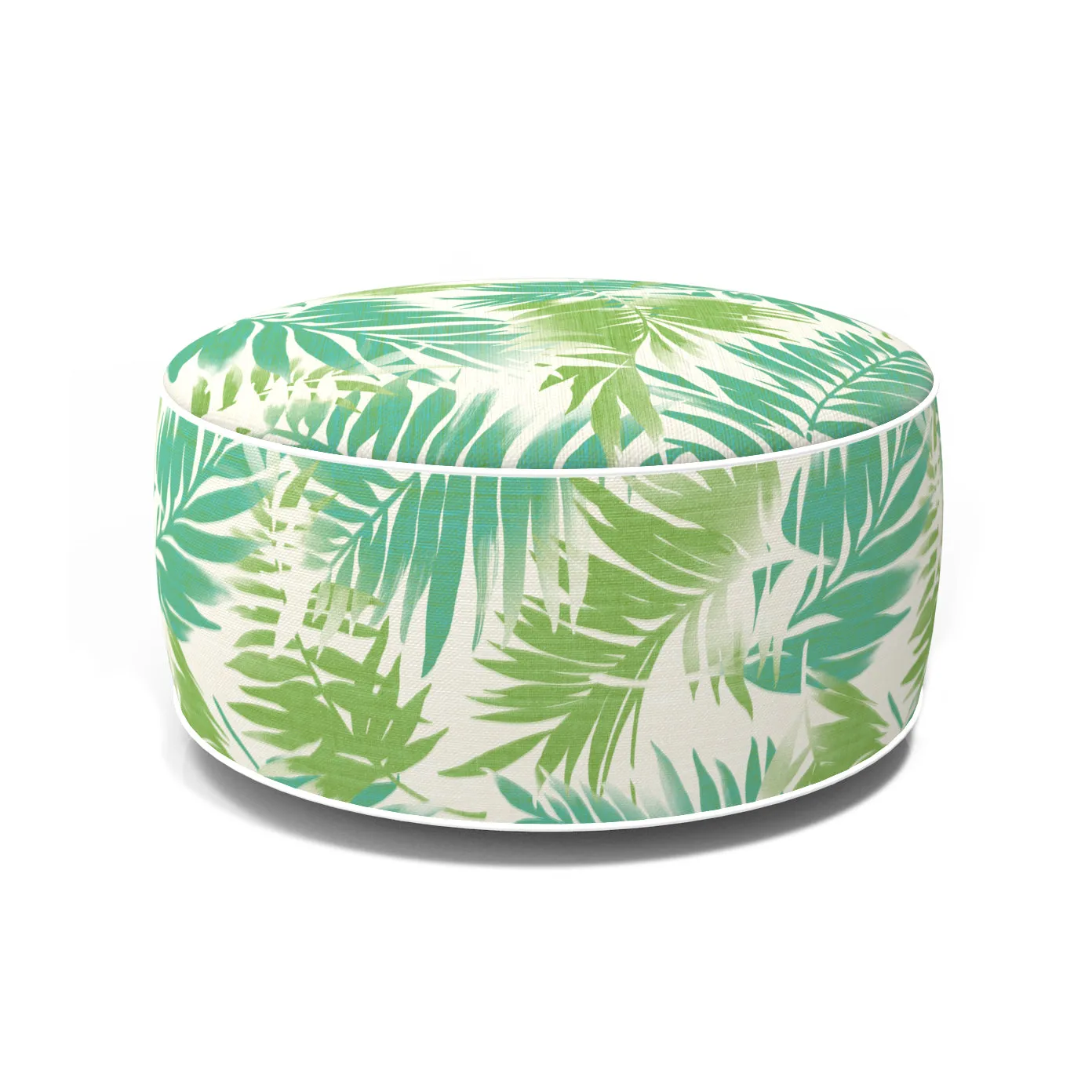 Outdoor Inflatable Ottoman Green Leaf Round 21x9 Inch Patio Foot Stools and Ottomans