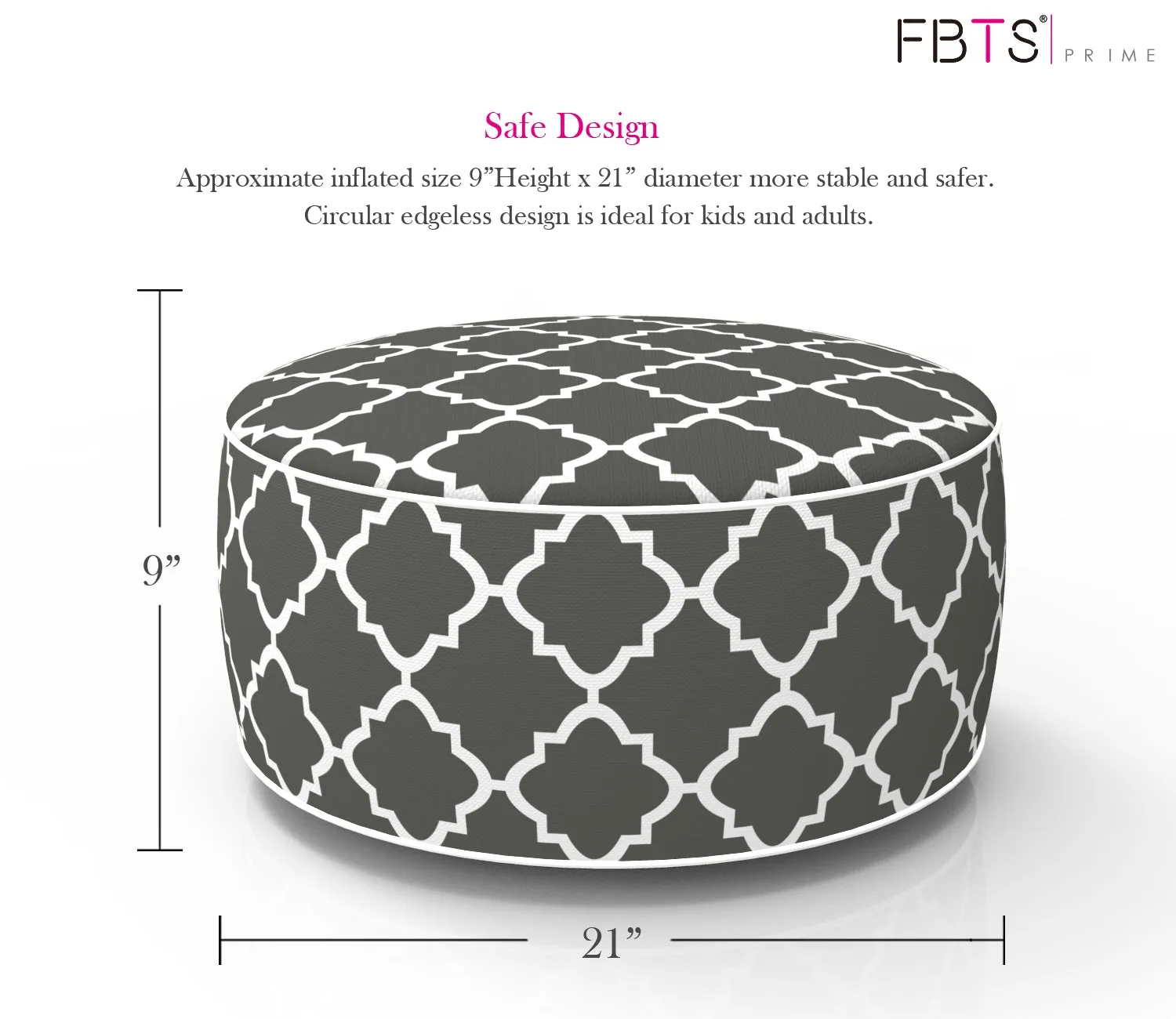 Outdoor Inflatable Ottoman Grey Quatrefoil Lattice Round 21x9 Inch Patio Foot Stools and Ottomans