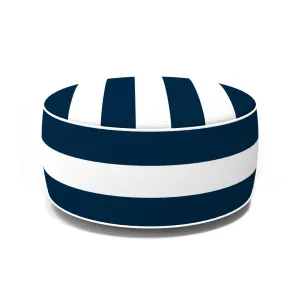 Outdoor Inflatable Ottoman Navy and White Stripe Round 21x9 Inch Patio Foot Stools and Ottomans