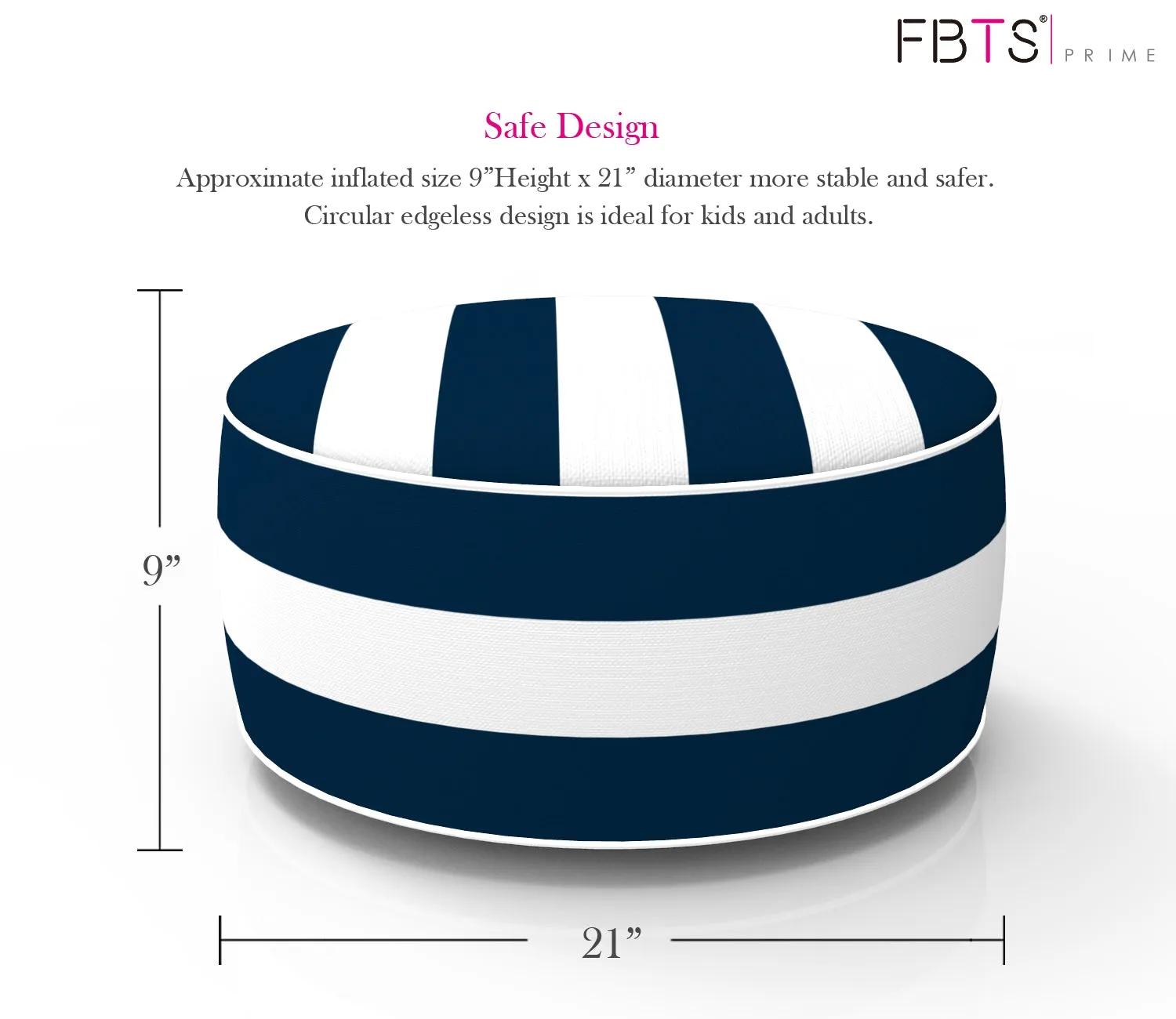 Outdoor Inflatable Ottoman Navy and White Stripe Round 21x9 Inch Patio Foot Stools and Ottomans