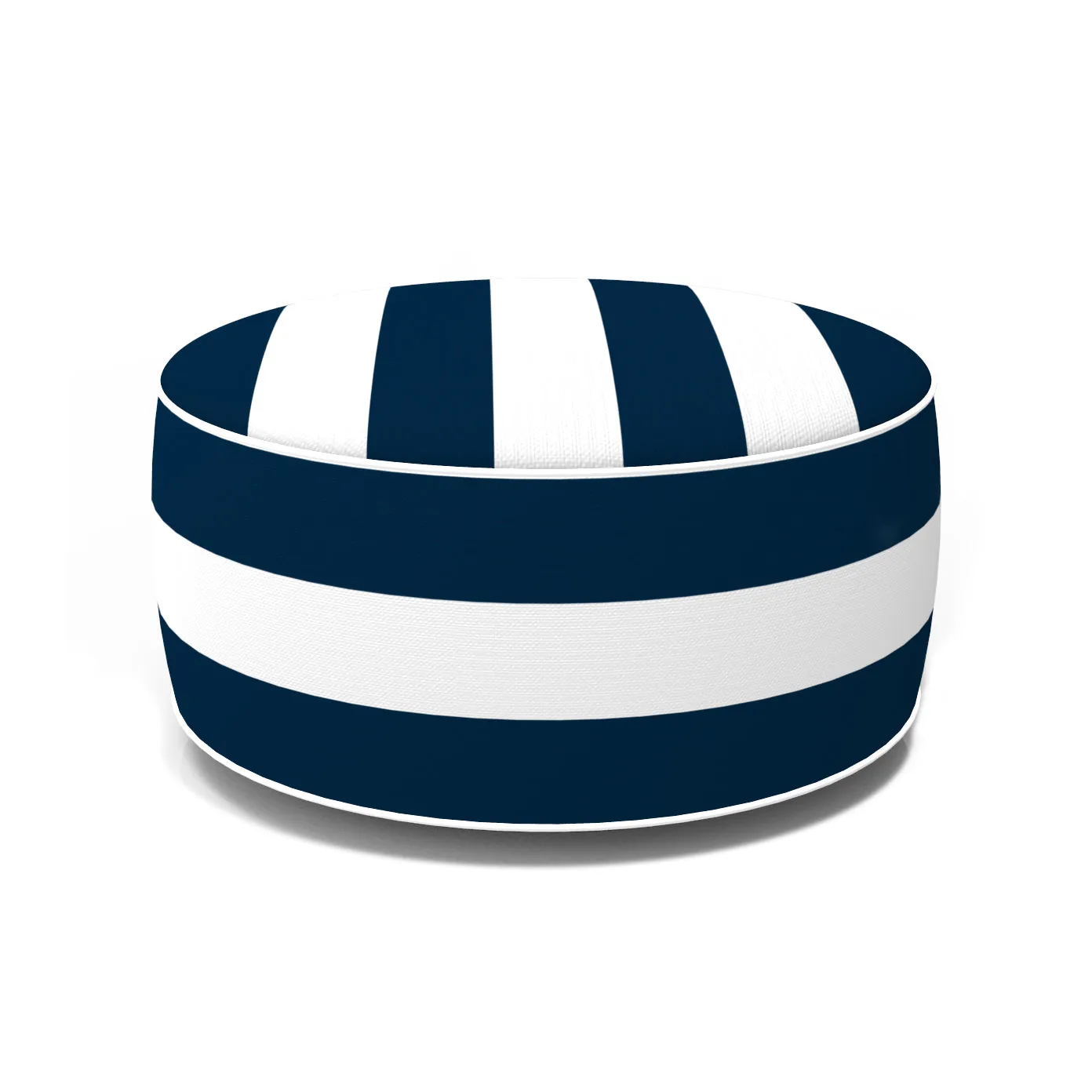 Outdoor Inflatable Ottoman Navy and White Stripe Round 21x9 Inch Patio Foot Stools and Ottomans