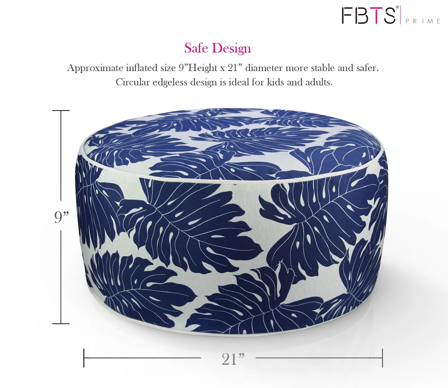 Outdoor Inflatable Ottoman Navy Leaf Round 21x9 Inch Patio Foot Stools and Ottomans