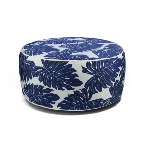 Outdoor Inflatable Ottoman Navy Leaf Round 21x9 Inch Patio Foot Stools and Ottomans