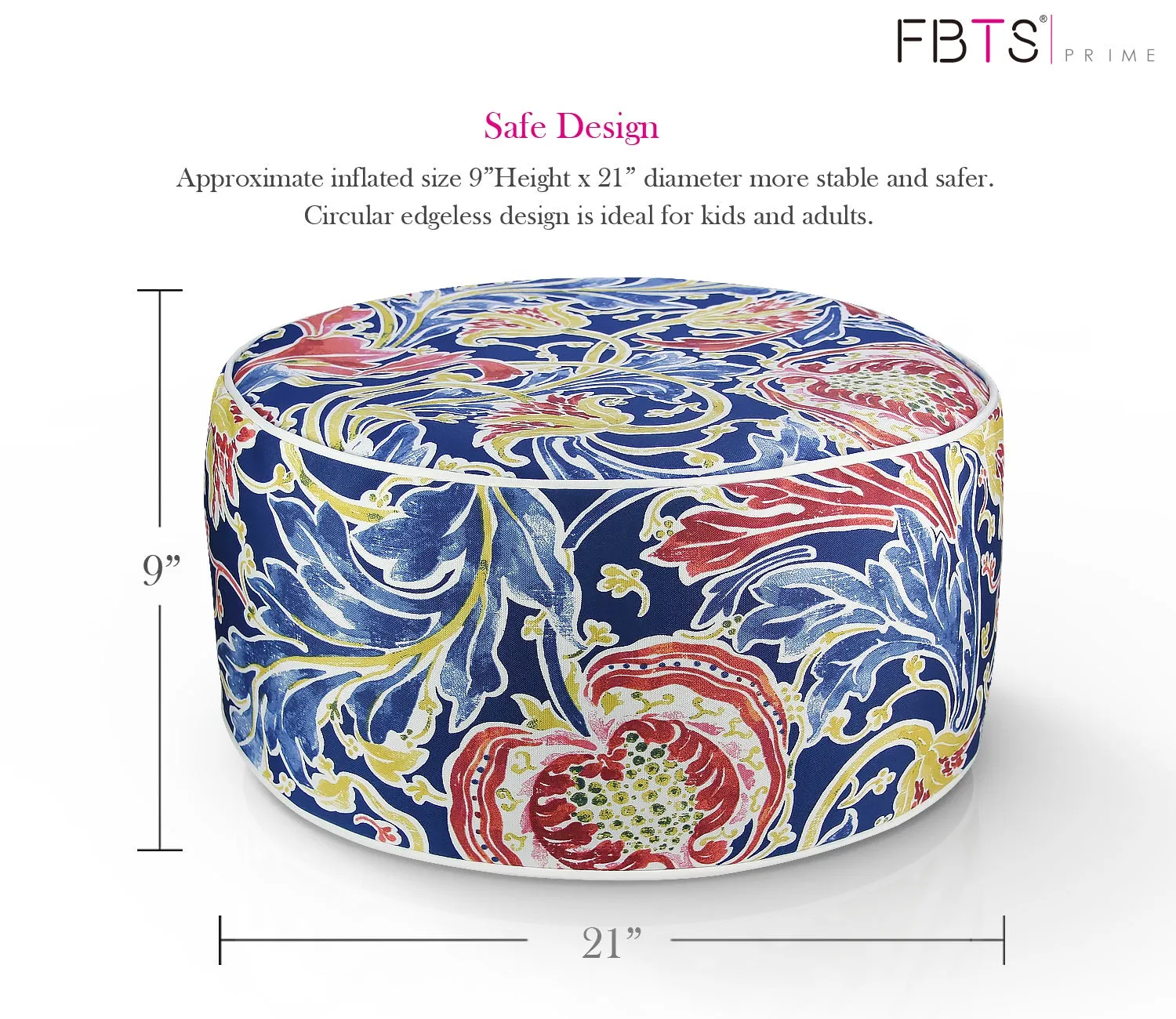 Outdoor Inflatable Ottoman Navy Round 21x9 Inch Patio Foot Stools and Ottomans