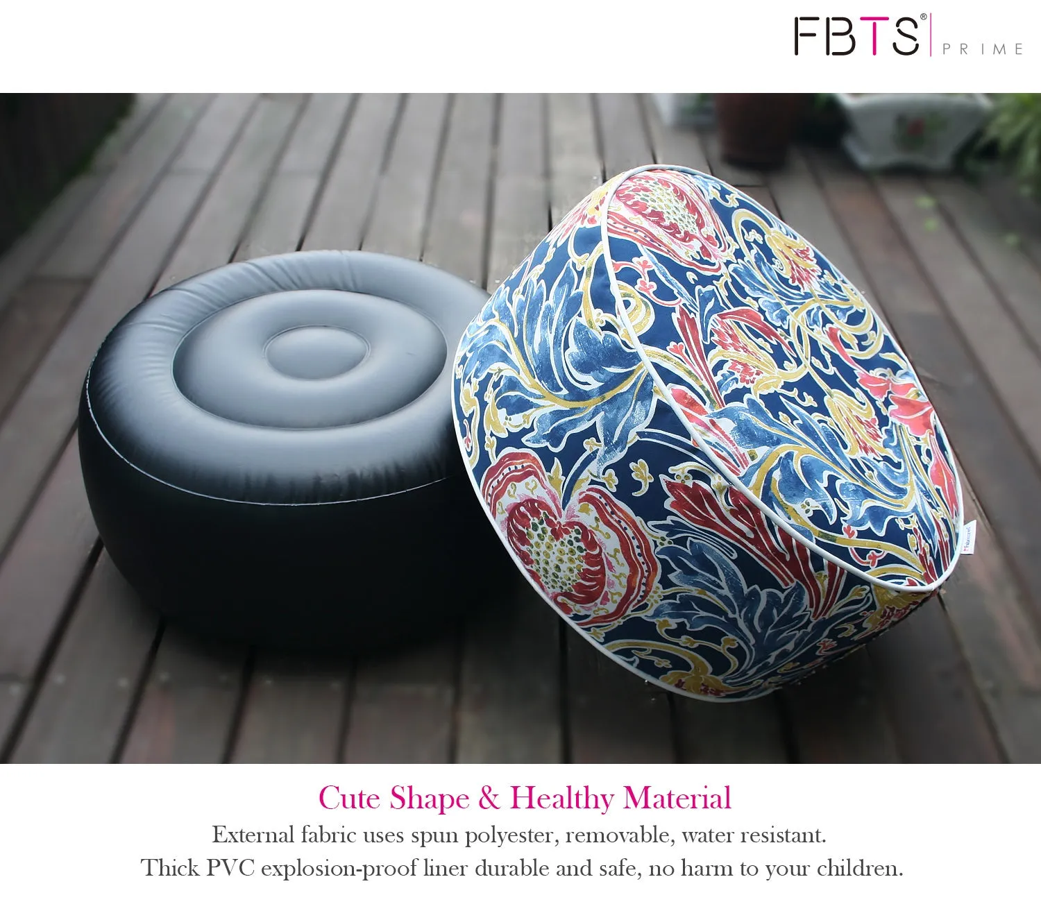 Outdoor Inflatable Ottoman Navy Round 21x9 Inch Patio Foot Stools and Ottomans